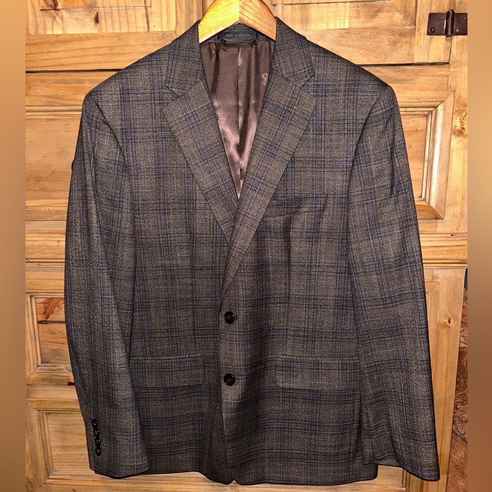 Men's Plaid Blazer - Brown and Navy Windowpane Blazer